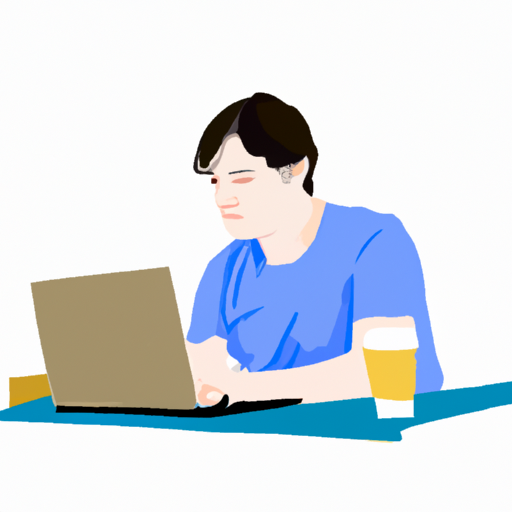 תמונה של גבר, יושב נינוח בבית קפה, לומד דרך קורס מקוון במחשב הנייד שלו.