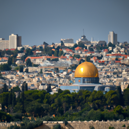 A panoramic view of Jerusalem, showcasing the iconic Dome of the Rock surrounded by centuries-old structures.